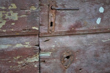 Ancient wooden door and latch close up