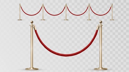 Expensive fences for the red carpet or club, the red guarding rope on the golden pillars