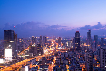 Fototapeta na wymiar Tel Aviv Skyline At Sunset, Tel Aviv Cityscape, Israel
