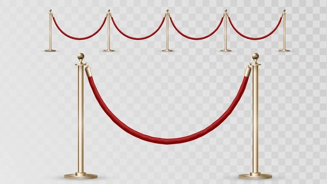 Expensive fences for the red carpet or club, the red guarding rope on the golden pillars