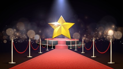 Red carpet and a round stage with big gold star, the path to glory