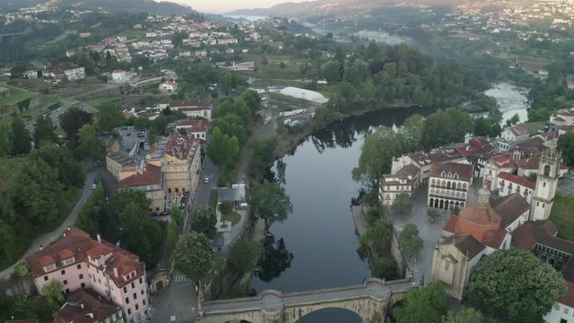 Amarante drone aerial view in Portugal at sunrise