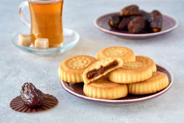 Traditional arabic sweets with dates and walnut. Maaamoul cookies