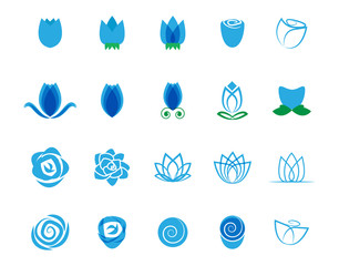 Rose Flower Icon Set - Isolated On White Background - Vector. Collection Of Flat Rose Flower Logo. Simple Flower Icons For Tulip Template, Spa Label, Floral Logo, Wellness And Blooming Rose Icon