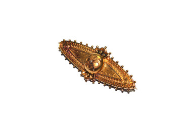 Vintage Antique Gold Brooch on White Background