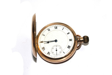 Antique Vintage Clock Pocket Watch on White Background