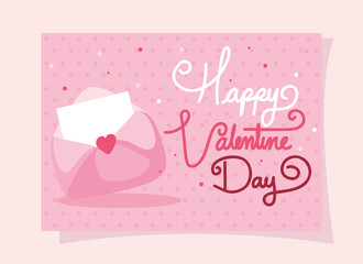 happy valentines day lettering card with envelope decoration vector illustration design