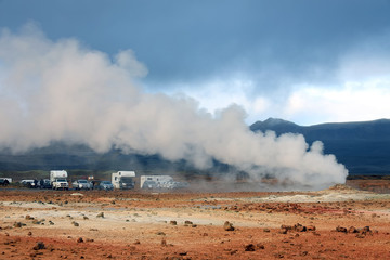 Geothermal region of Hverir in Iceland near Myvatn Lake, Iceland, Europe