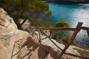Fototapeta na wymiar The footpath along Cala Macarella in Menorca,Balearic Islands, Spain
