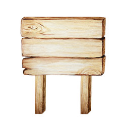 Watercolor Wooden signboards, empty Blank isolated. Set of vintage old, retro Hand painted wood banners, planks, board. Signs for messages for pathfinding. Illustration with space for text