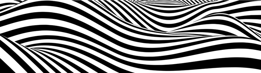 Hallucination. Optical illusion. Twisted illustration. Abstract futuristic background of stripes. Dynamic wave. Vector.