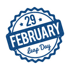 29 February Leap Day rubber stamp in English 2020 Classic Blue on a white background
