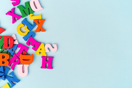Multicolored letters on a blue background