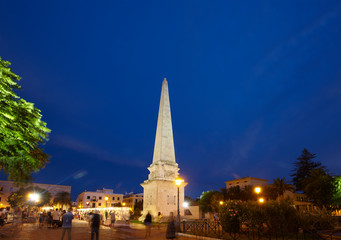 Born square with the obelisk in the old town of Ciutadella , Minorca, Balearic Islands, Spain