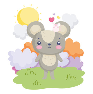 cute animals mouses hearts love sky sunny day cartoon