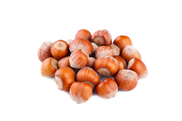 Raw hazelnuts isolated on a white background