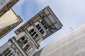 Image of the famous elevator in Lisbon: Santa Justa elevator or the Santa Justa elevator. It attracts many tourists