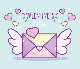 happy valentines day, envelope with wings hearts love card