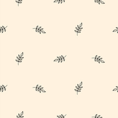 Simple doodle leaves pattern in hand drawn style. Nature repeat line style background.