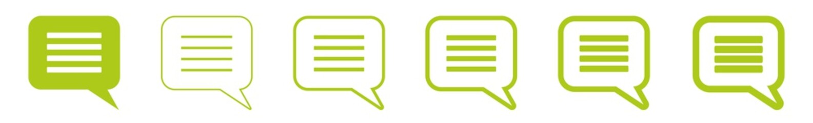 Speech Bubble Balloon Lines Icon green | Text Rectangle Bubbles | Communication Symbol | Message Logo | Cartoon Sign | Isolated | Variations