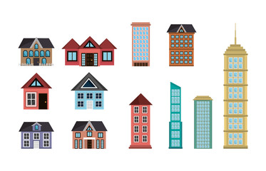 Fototapeta premium bundle of buildings and houses vector illustration design