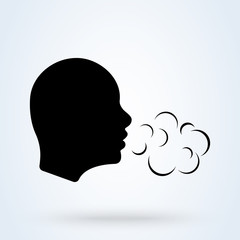 Breathing and Human head breath. Breathe illness cough.  Simple modern icon design illustration.