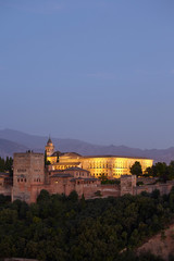 Fototapeta na wymiar Panoramic view of the Alhambra with Sierra Nevada in the background, Granada, Andalusia, Spain