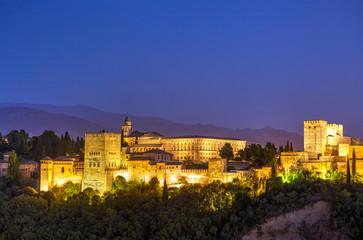 Fototapeta na wymiar Panoramic view of the Alhambra with Sierra Nevada in the background, Granada, Andalusia, Spain