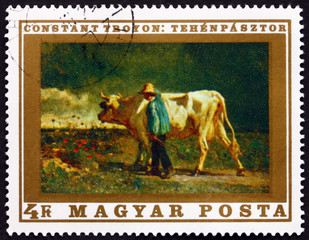 Postage stamp Hungary 1969 the Cowherd, by Constant Troyon