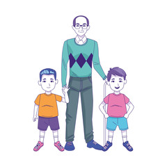 old man with little boys icon, flat design