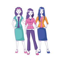 three women standing icon, colorful design