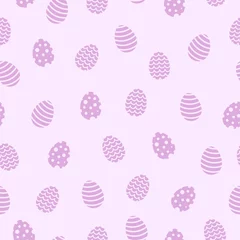 Muurstickers Vector seamless pattern with decorative eggs. Design for web page backgrounds, fabric, wallpaper, textile and decor. Easter holiday pink background. © Yuliia