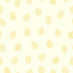 Vector seamless pattern with decorative eggs. Design for web page backgrounds, fabric, wallpaper, textile and decor. Easter holiday yellow background.