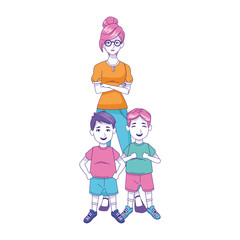 cool woman with little boys, flat design