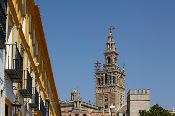 The campanile of the cathedral Saint Mary of the See, Seville, Spain