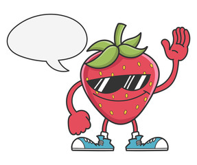 strawberry with sunglasses and speech bubble