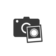 Camera with summer sun photo. Black and white icon. Vector illustration