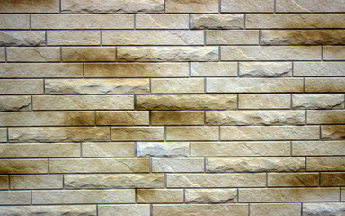 Wall of relief and smooth bricks of light brown