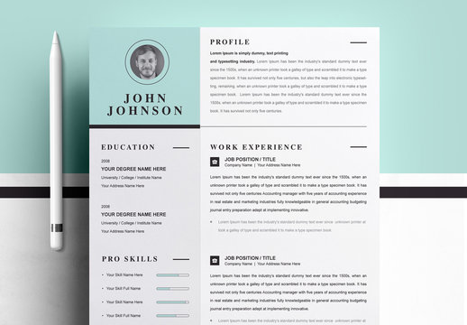 Resume Layout with Light Gray Sidebar and Mint Green Accents