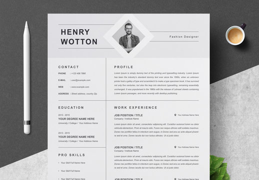 Resume Layout with Light Gray Header