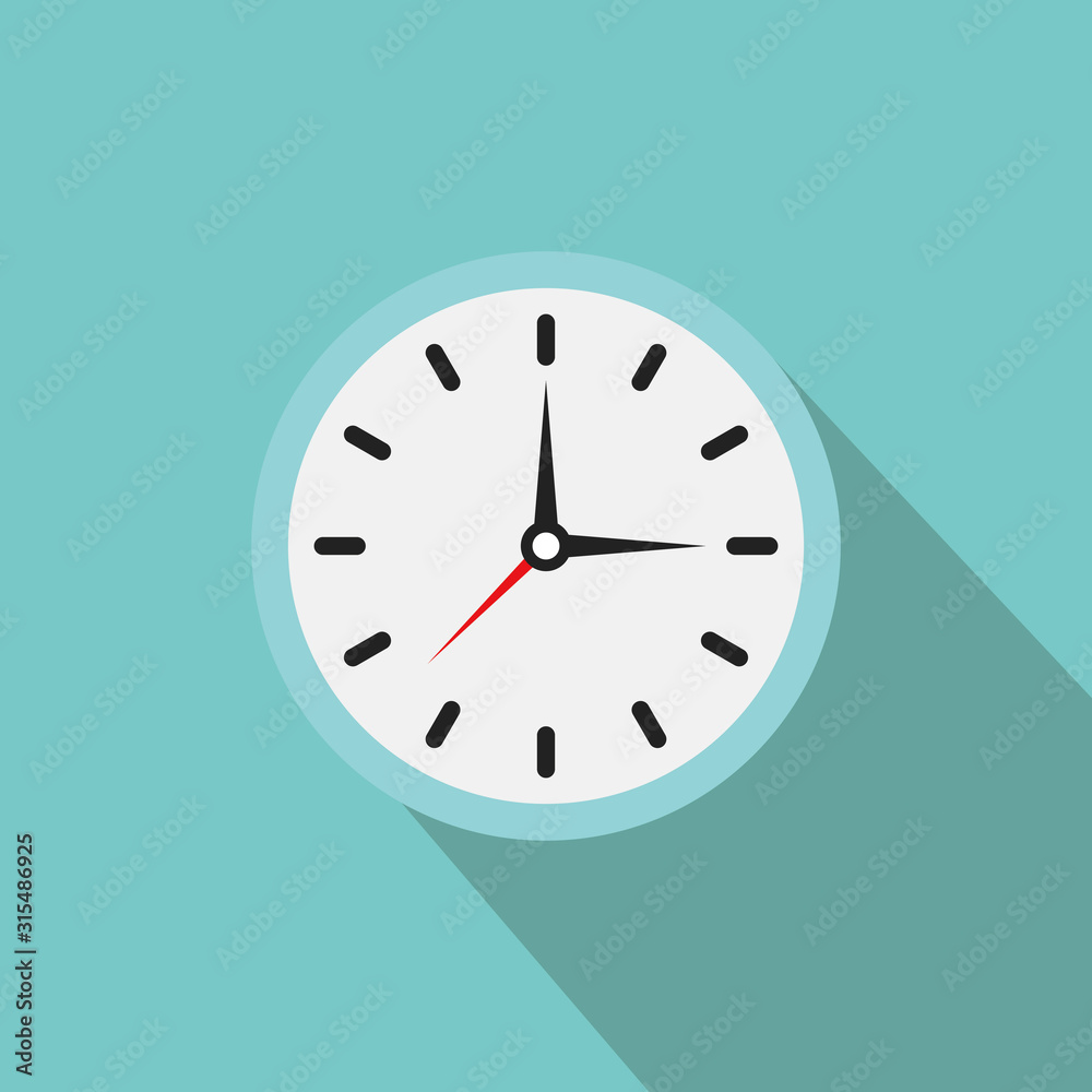 Poster clock icon. vector clock illustration with shadow. clock with arrows showing the time.