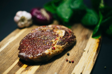 Fresh raw Prime Black Angus beef steaks
