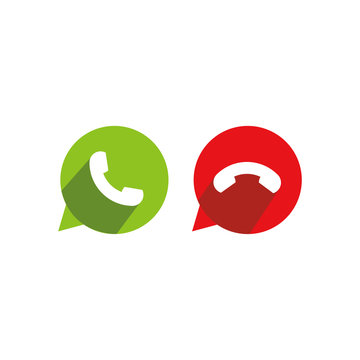 Telephone Icons For Call In Red And Green Bubbles Circles With Shadow For Web