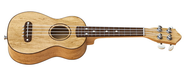 Obraz na płótnie Canvas Wooden traditional soprano ukulele Side view 3D