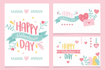 Fototapeta na wymiar happy valentines day, collection greeting cards hearts love floral flowers decoration