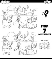 differences coloring game with funny dogs group