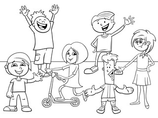 kids and teens characters coloring book page