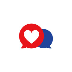 Red and blue message of Love Icon. Bubble chat with heart. Vector EPS 10