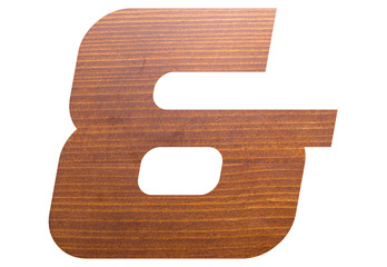 Ampersand, and sign with wooden texture on white background.