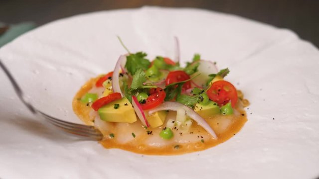 steamed scallop ceviche white fish with salad and tartar sauce with appliances